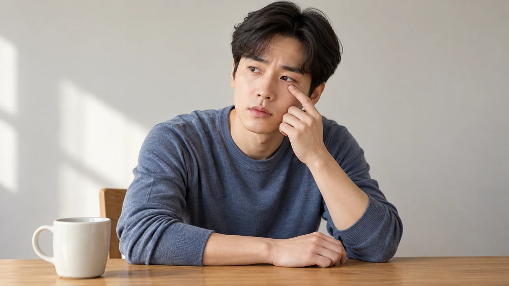 눈밑떨림이 계속돼 상태를 살피는 상황 이미지
